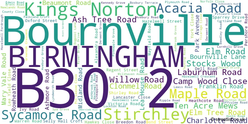 A word cloud for the B30 2 postcode